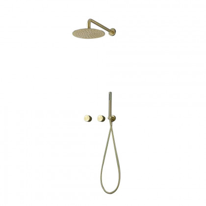 HMR - 12" Wall-Mounted Rain Shower System with Hand Shower Brushed Gold