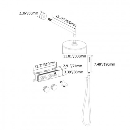 HMR - 12" Wall-Mounted Rain Shower System with Hand Shower Brushed Gold