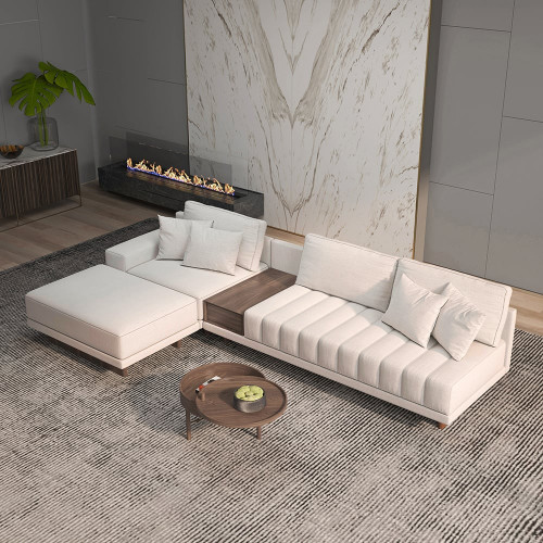 HMR 126" L-Shaped Modular Sectional with Chaise & Ottoman - Off-White, Linen