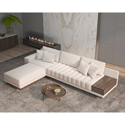 HMR 126" L-Shaped Modular Sectional with Chaise & Ottoman - Off-White, Linen