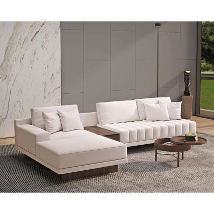 HMR 126" L-Shaped Modular Sectional with Chaise & Ottoman - Off-White, Linen