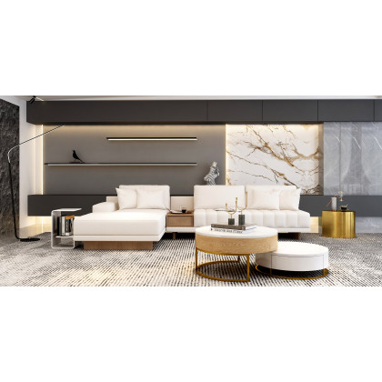 HMR 126" L-Shaped Modular Sectional with Chaise & Ottoman - Off-White, Linen