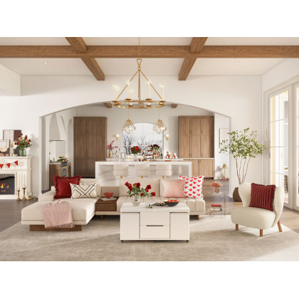 HMR 126" L-Shaped Modular Sectional with Chaise & Ottoman - Off-White, Linen