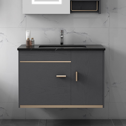 HMR - Bathroom Vanity Set 23.6" Modern Floating Sintered Stone Bathroom Vanity Black with Sink