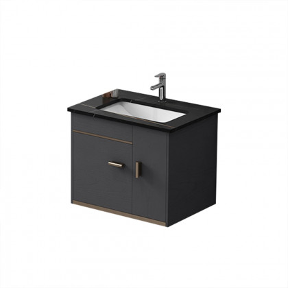 HMR - Bathroom Vanity Set 23.6" Modern Floating Sintered Stone Bathroom Vanity Black with Sink