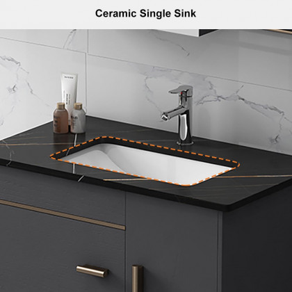 HMR - Bathroom Vanity Set 23.6" Modern Floating Sintered Stone Bathroom Vanity Black with Sink