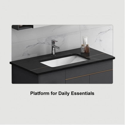 HMR - Bathroom Vanity Set 23.6" Modern Floating Sintered Stone Bathroom Vanity Black with Sink