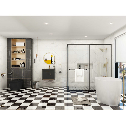 HMR - Bathroom Vanity Set 23.6" Modern Floating Sintered Stone Bathroom Vanity Black with Sink
