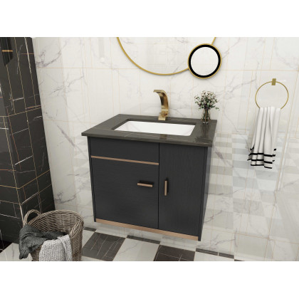 HMR - Bathroom Vanity Set 23.6" Modern Floating Sintered Stone Bathroom Vanity Black with Sink