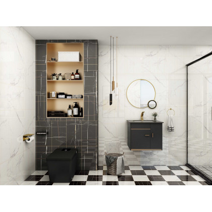 HMR - Bathroom Vanity Set 23.6" Modern Floating Sintered Stone Bathroom Vanity Black with Sink