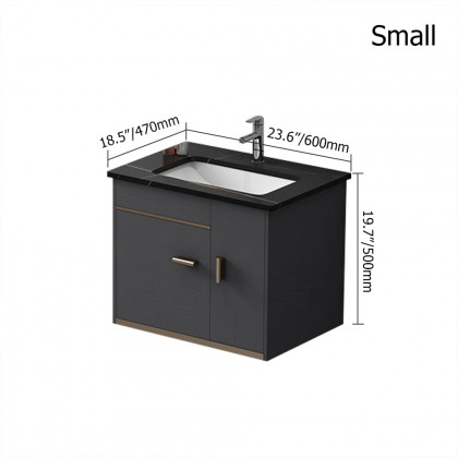 HMR - Bathroom Vanity Set 23.6" Modern Floating Sintered Stone Bathroom Vanity Black with Sink