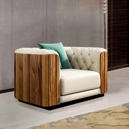HMR - Wovent Modern Beige Faux Leather Tufted Sofa & Loveseat Living Room Set of 3