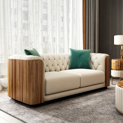 HMR - Wovent Modern Beige Faux Leather Tufted Sofa & Loveseat Living Room Set of 3
