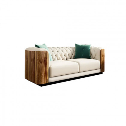 HMR - Wovent Modern Beige Faux Leather Tufted Sofa & Loveseat Living Room Set of 3