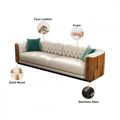 HMR - Wovent Modern Beige Faux Leather Tufted Sofa & Loveseat Living Room Set of 3