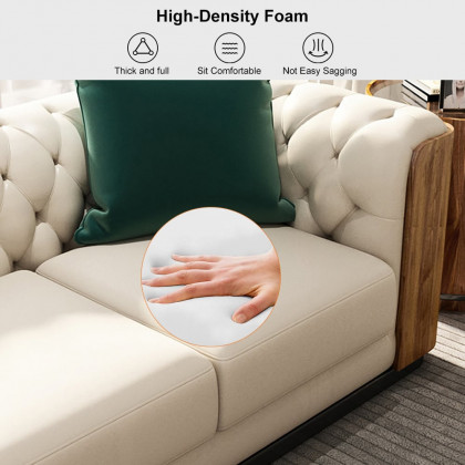 HMR - Wovent Modern Beige Faux Leather Tufted Sofa & Loveseat Living Room Set of 3