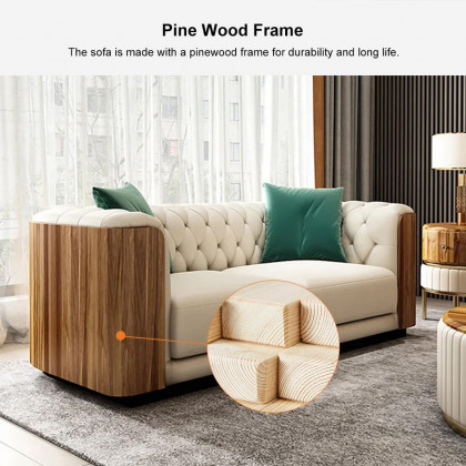 HMR - Wovent Modern Beige Faux Leather Tufted Sofa & Loveseat Living Room Set of 3