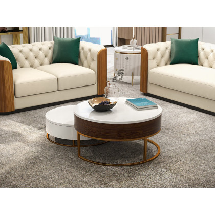 HMR - Wovent Modern Beige Faux Leather Tufted Sofa & Loveseat Living Room Set of 3