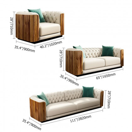 HMR - Wovent Modern Beige Faux Leather Tufted Sofa & Loveseat Living Room Set of 3