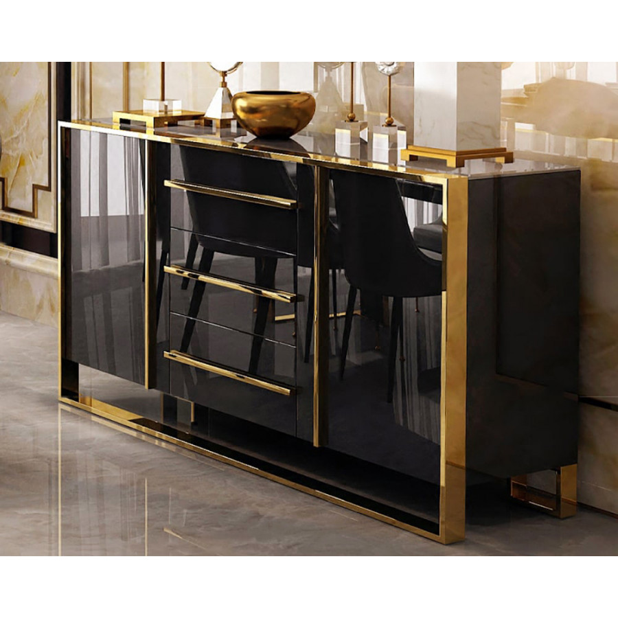 HMR Cylina Series 59.1" Modern Wood Buffet & Sideboard with 3 Drawers & 2 Doors - Black