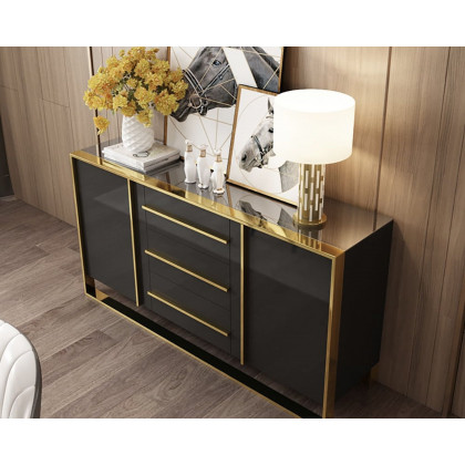 HMR Cylina Series 59.1" Modern Wood Buffet & Sideboard with 3 Drawers & 2 Doors - Black