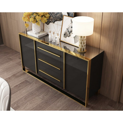 HMR Cylina Series 59.1" Modern Wood Buffet & Sideboard with 3 Drawers & 2 Doors - Black