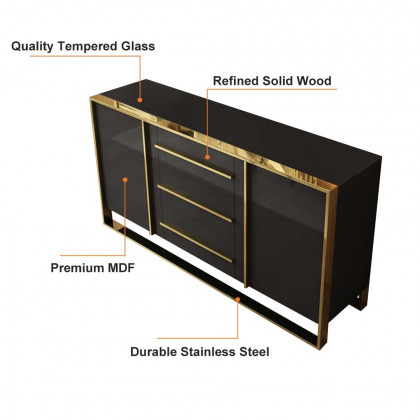 HMR Cylina Series 59.1" Modern Wood Buffet & Sideboard with 3 Drawers & 2 Doors - Black