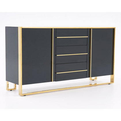 HMR Cylina Series 59.1" Modern Wood Buffet & Sideboard with 3 Drawers & 2 Doors - Black
