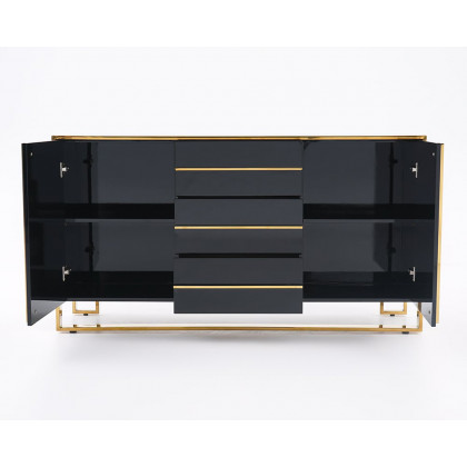 HMR Cylina Series 59.1" Modern Wood Buffet & Sideboard with 3 Drawers & 2 Doors - Black