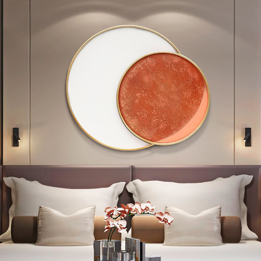 HMR - 3D Metal Wall Decor Overlapping Round in White and Brown
