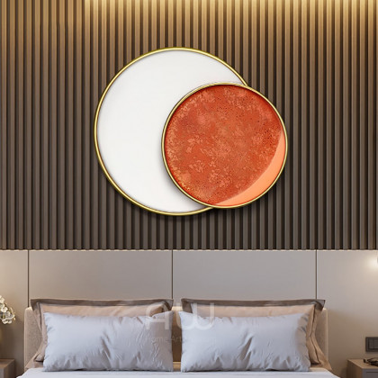 HMR - 3D Metal Wall Decor Overlapping Round in White and Brown