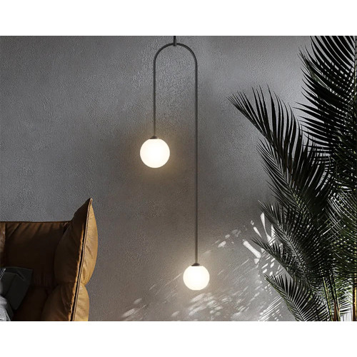 HMR Modern Pendant Light Glass Globe 2-Light U-Shaped for Living Room and Bedroom - Black