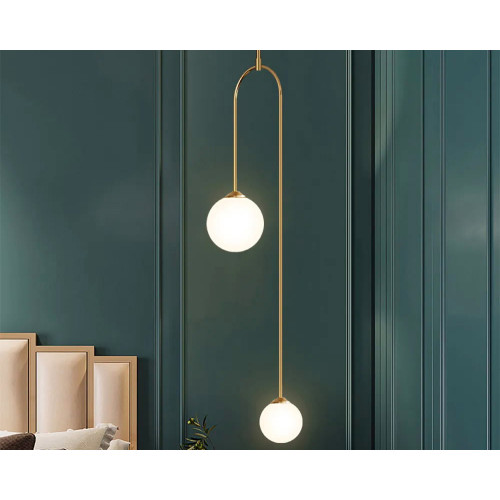 HMR Modern Pendant Light Glass Globe 2-Light U-Shaped for Living Room and Bedroom - Gold