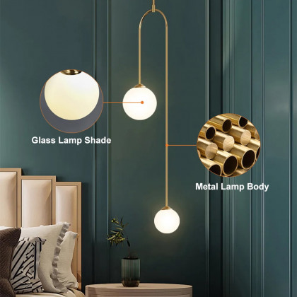 HMR - Modern Pendant Light Glass Globe 2-Light U-Shaped for Living Room and Bedroom