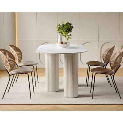HMR Modern Round Sintered Stone Dining Table - White, 55.1"L x 29.5"W x 29.5"H