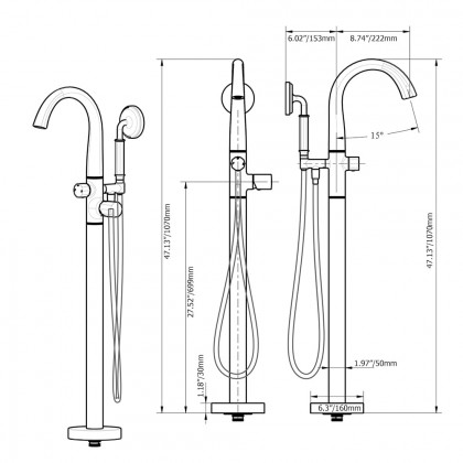 HMR - Missic Freestanding Tub Filler Faucet with Handheld Shower Solid Brass