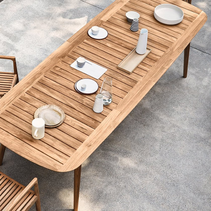 HMR - Mid Century Modern 6 - Person Rectangle Wood Outdoor Patio Dining Table in Natural