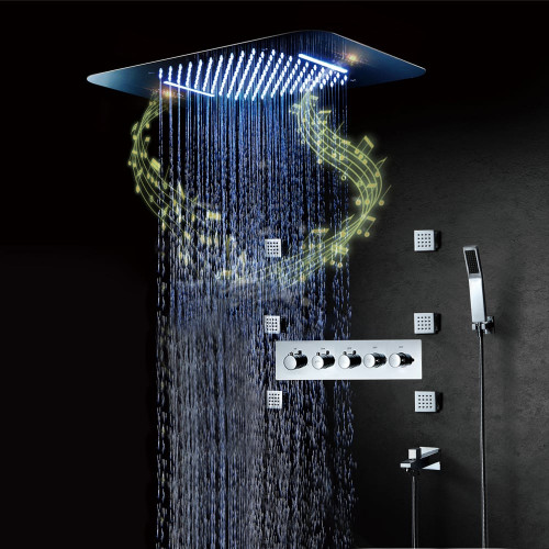 HMR Wall-Mounted 23" Thermostatic Shower System 4 Functions - Chrome
