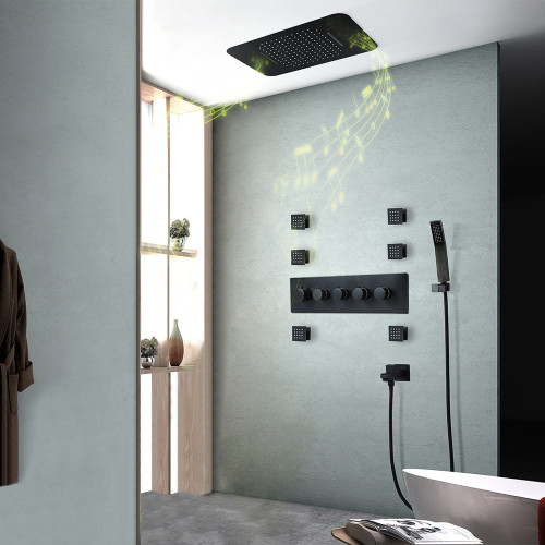 HMR Wall-Mounted 23" Thermostatic Shower System 4 Functions - Black
