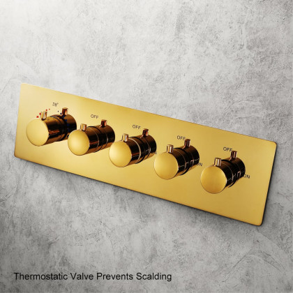 HMR Wall-Mounted 23" Thermostatic Shower System 4 Functions - Gold