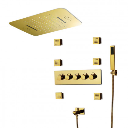 HMR Wall-Mounted 23" Thermostatic Shower System 4 Functions - Gold