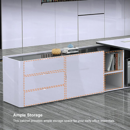 HMR L-Shaped Modern White Office Desk with Storage - Left Hand, 94.5"