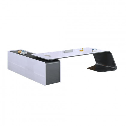 HMR L-Shaped Modern White Office Desk with Storage - Right Hand, 102.4"