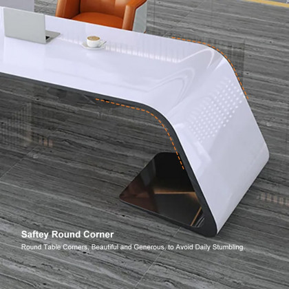 HMR L-Shaped Modern White Office Desk with Storage - Right Hand, 102.4"