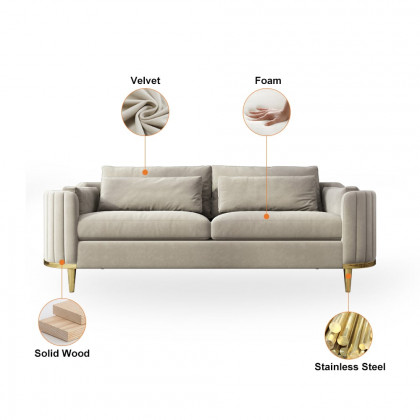 HMR - Modern Living Room Sets Gray Velvet Upholstered Chair & Loveseat & Sofa 3-Pieces