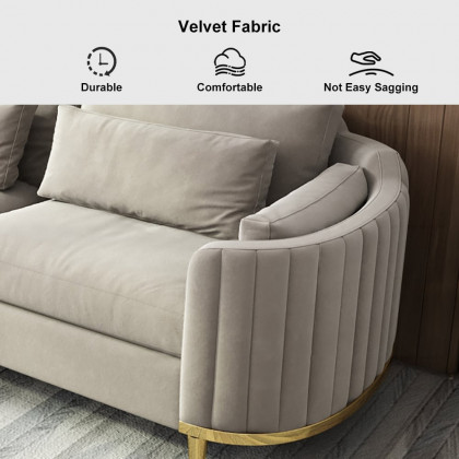 HMR - Modern Living Room Sets Gray Velvet Upholstered Chair & Loveseat & Sofa 3-Pieces