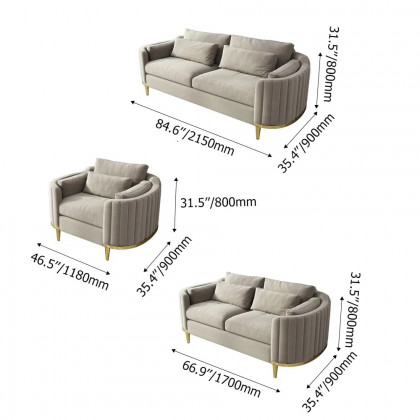 HMR - Modern Living Room Sets Gray Velvet Upholstered Chair & Loveseat & Sofa 3-Pieces