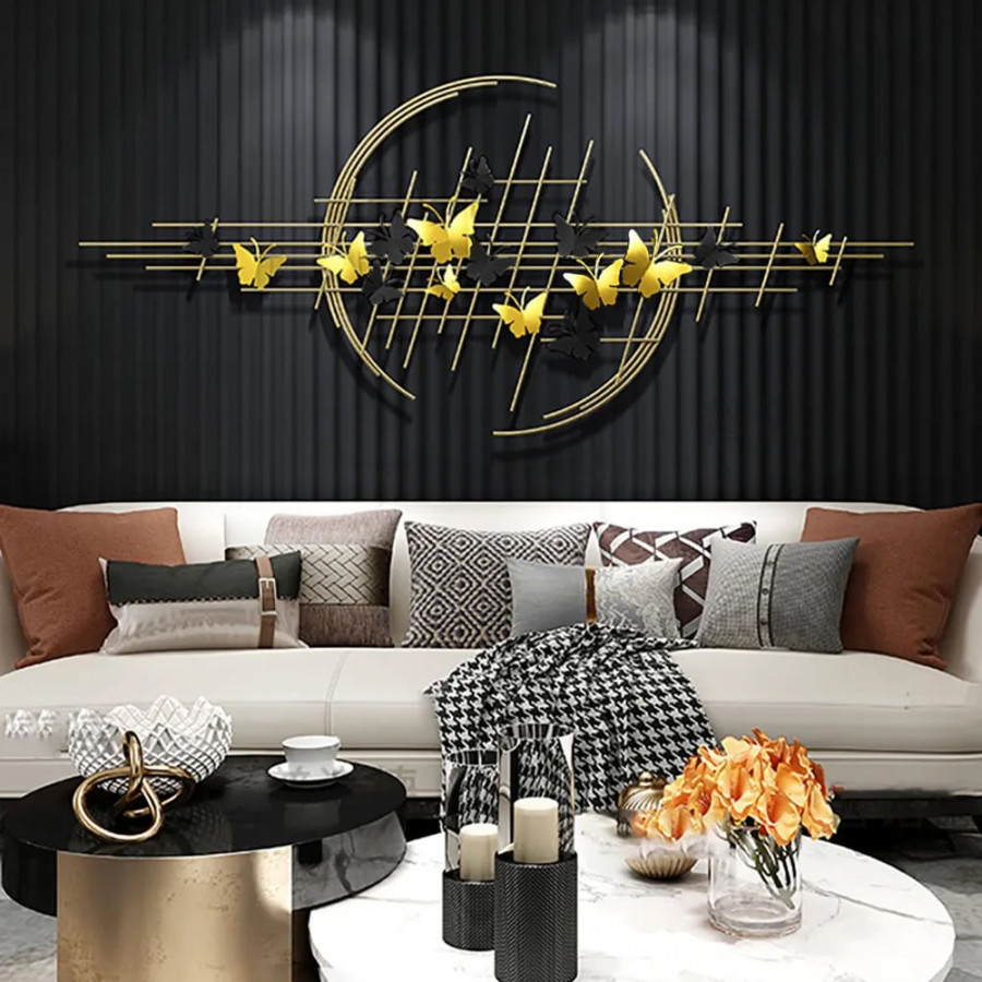HMR - 59.1" Modern Butterfly Wall Decor Creative Metal Wall Art in Gold & Black Living Room