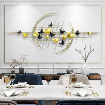 HMR - 59.1" Modern Butterfly Wall Decor Creative Metal Wall Art in Gold & Black Living Room