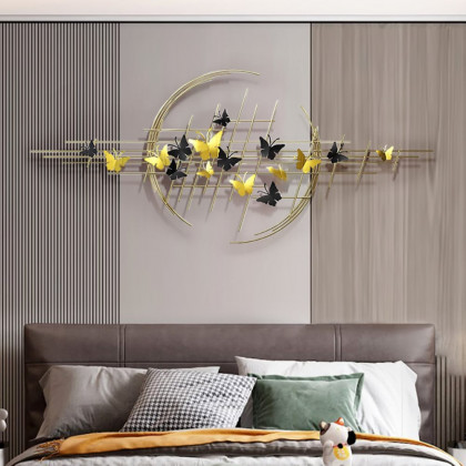 HMR - 59.1" Modern Butterfly Wall Decor Creative Metal Wall Art in Gold & Black Living Room